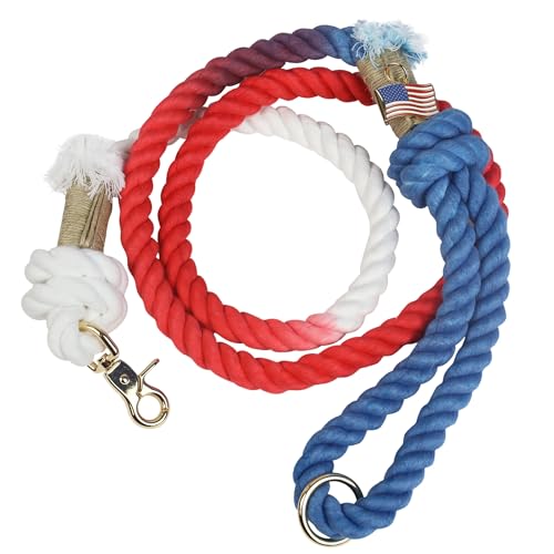 PUPPYSENTIALS Rote weiße und blaue USA-Leine – Seilleine für Hunde – niedliche und geflochtene Bio-Baumwollleine für kleine Hunde – 1,5 m – unterstützt verwundete Krieger von PUPPYSENTIALS