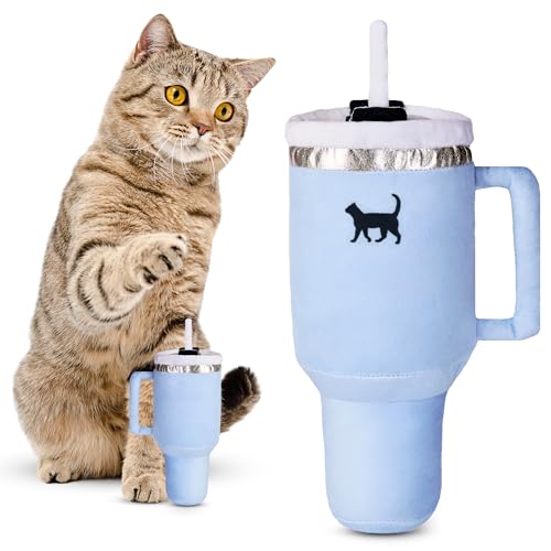PUPROAR Kitty Cup Tumbler Katzenspielzeug - Ästhetisches Crinkle Katzenspielzeug mit Katzenminze, lustiges Geburtstagsgeschenk für Katzen & Kätzchen (Chambray Blue) von PUPROAR