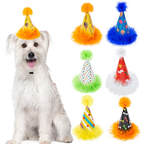 6 Pack Dog Party Hat Set - Cute Pet Cone Hats with Pompon for Dogs Cats Birthday Parties, Adjustable Colorful Caps Amazing Doggie Party Supplies Accessories von PUPTECK