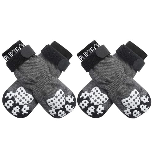PUPTECK 2 Paar Doppelseitige Anti-Rutsch Hundesocken mit verstellbaren Riemen für den Innenbereich - Hundeschuhe Pfotenschutz Sommer Haustierpfoten Schutz Traktion Kontrolle Socken auf Hartholzboden von PUPTECK