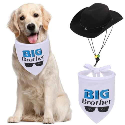PUPTECK Big Brother Hunde-Bandana, Schal mit niedlichem Cowboyhut, Kostüm für kleine, mittelgroße und große Hunde, Jungen, Outfit, Weiß / Schwarz PUPTECK Big Brother Hunde-Bandana, Schal mit niedlichem Cowboyhut, Kostüm für kleine, mittelgroße und große Hunde, Jungen, Outfit, Weiß / Schwarz von PUPTECK