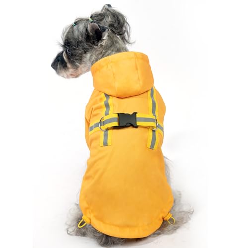 PUPTECK Hunde-Regenmantel mit Kapuze und integriertem Geschirr für kleine mittelgroße Hunde, wasserdichte Hunderegenjacke, Zupfponcho, reflektierende Hundeweste, Kleidung für regnerische, verschneite von PUPTECK