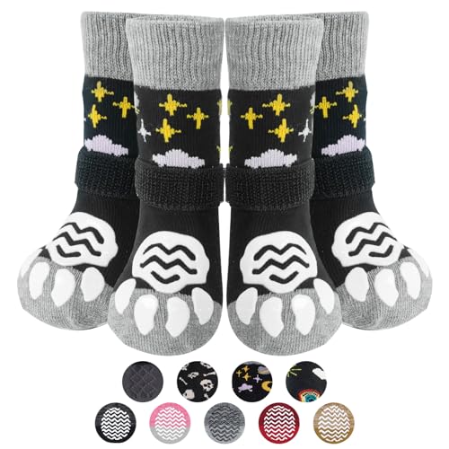 PUPTECK Hundesocken Anti-Rutsch 2 Paar Doppelseitige mit Verstellbaren Riemen für Innenbereich, Weiche Hunden Hundeschuhe Pfotenschutz Outdoor von PUPTECK