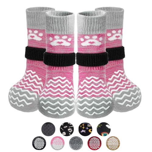 PUPTECK Hundesocken Anti-Rutsch 2 Paar Doppelseitige mit Verstellbaren Riemen für Innenbereich, Weiche Hunden Hundeschuhe Pfotenschutz Outdoor von PUPTECK