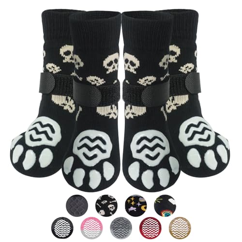 PUPTECK Hundesocken Anti-Rutsch 2 Paar Doppelseitige mit Verstellbaren Riemen für Innenbereich, Weiche Hunden Hundeschuhe Pfotenschutz Outdoor von PUPTECK
