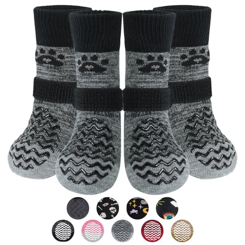 PUPTECK Hundesocken Anti-Rutsch 2 Paar Doppelseitige mit Verstellbaren Riemen für Innenbereich, Weiche Hunden Hundeschuhe Pfotenschutz Outdoor von PUPTECK
