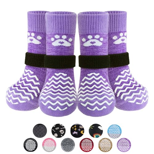 PUPTECK Hundesocken Anti-Rutsch 2 Paar Doppelseitige mit Verstellbaren Riemen für Innenbereich, Weiche Hunden Hundeschuhe Pfotenschutz Outdoor von PUPTECK