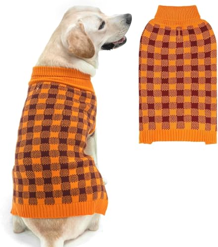 PUPTECK Karierter Hundepullover für Haustiere, Katzen, Herbst und Winter, Strickwaren, warme Kleidung für kleine, mittelgroße und große Hunde, Orange, Größe M/L PUPTECK Karierter Hundepullover für Haustiere, Katzen, Herbst und Winter, Strickwaren, warme Kleidung für kleine, mittelgroße und große Hunde, Orange, Größe M/L von PUPTECK