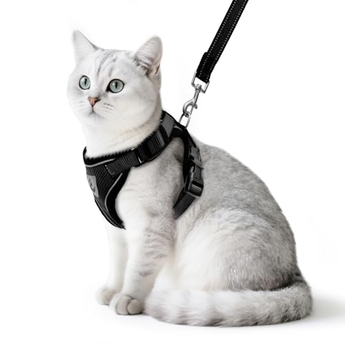 PUPTECK Katzengeschirr und Leine Set Fluchtbest?ndiges, reflektierendes Katzengeschirr Einstellbare, weiche, atmungsaktive Netzweste f¨¹r kleine Haustiere, Schwarz, S von PUPTECK