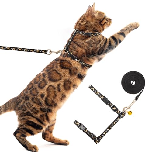 PUPTECK Verstellbares Katzengeschirr mit Leine – Ausbruchsicheres Kitten-Gurtgeschirr für Spaziergänge & Reisen, Mond & Sterne Design von PUPTECK