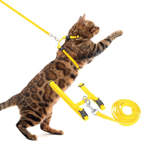 PUPTECK Verstellbares Katzenhalsband-Geschirr und Leinen-Set, ausbruchssicher Kitten-Gurt für Spaziergänge und Reisen (Gelb, S) von PUPTECK