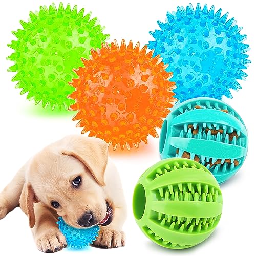 PUPTILY Interaktives Hundespielzeug, 6,3 cm, quietschende Kaubälle für kleine Hunde, saubere Zähne und Training (5 Stück) von PUPTILY
