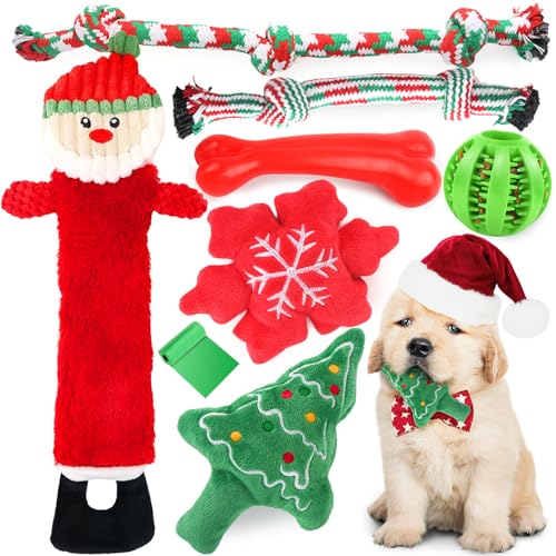 PUPTILY Weihnachts-Hundespielzeug, 8 Stück, quietschendes Plüsch-Kauspielzeug für Welpen, langlebiges interaktives Seilspielzeug zum Zahnen, Behandlung von Ball und Knochen, Gummispielzeug für kleine PUPTILY Weihnachts-Hundespielzeug, 8 Stück, quietschendes Plüsch-Kauspielzeug für Welpen, langlebiges interaktives Seilspielzeug zum Zahnen, Behandlung von Ball und Knochen, Gummispielzeug für kleine von PUPTILY