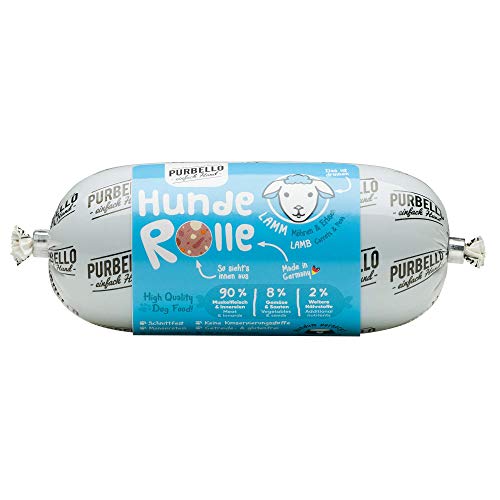 PURBELLO Hunde-Rolle Lamm mit Möhren & Erbsen - Monoprotein Hundefutter mit hohem Fleischanteil - Nassfutter für Hunde - Hundewurst schnittfest & getreidefrei - 8 x 200 g von PURBELLO