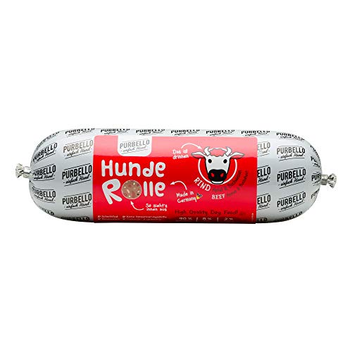 PURBELLO Hunde-Rolle Rind mit Äpfeln & Buchweizen - Monoprotein Hundefutter mit hohem Fleischanteil - Nassfutter für Hunde - Hundewurst schnittfest & getreidefrei - 8 x 800 g von PURBELLO