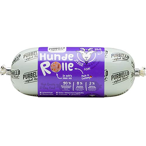 PURBELLO Hunde-Rolle Ziege mit Karotte & Kräutern - Monoprotein Hundefutter mit hohem Fleischanteil - Nassfutter für Hunde - Hundewurst schnittfest & getreidefrei - 8 x 200 g von PURBELLO