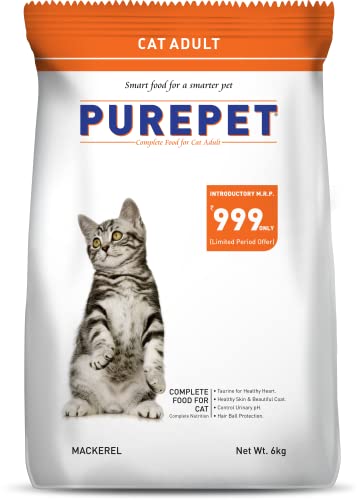 Purepet Mackerel Adult Cat Food, 6kg for All Breed Sizes for Cats Preservative-Free von PUREPET