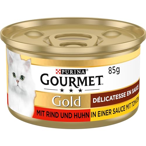 Gourmet PURINA GOURMET Gold Délicatesse en Sauce Katzenfutter nass, mit Rind und Huhn, 12er Pack (12 x 85g) von Gourmet