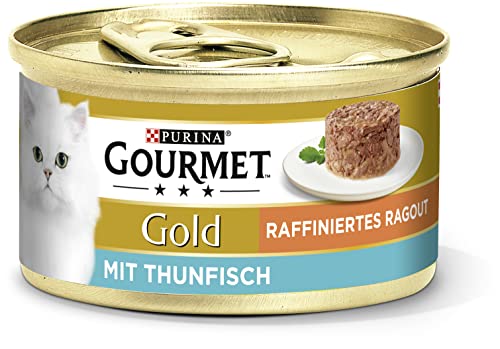 Gourmet Gold Raffiniertes Ragout Katzenfutter nass, mit Thunfisch, 12er Pack (12 x 85g) von Gourmet