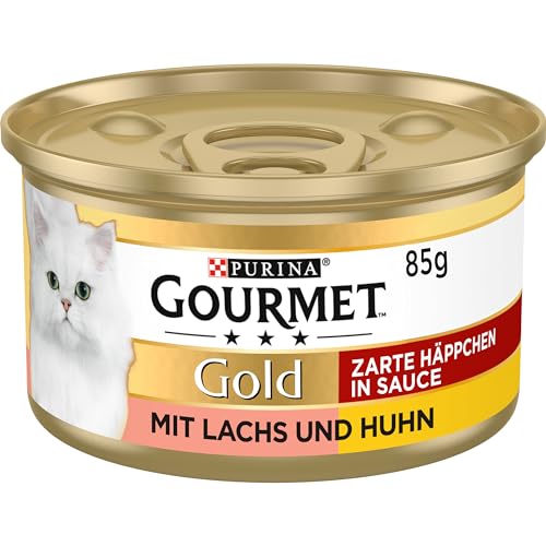 PURINA GOURMET Gold Zarte Häppchen in Sauce Katzenfutter nass, mit Lachs und Huhn, 12er Pack (12 x 85g) von Gourmet
