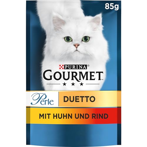 Gourmet Perle Duetto Katzenfutter nass, mit Huhn und Rind, 26er Pack (26 x 85g) von Gourmet
