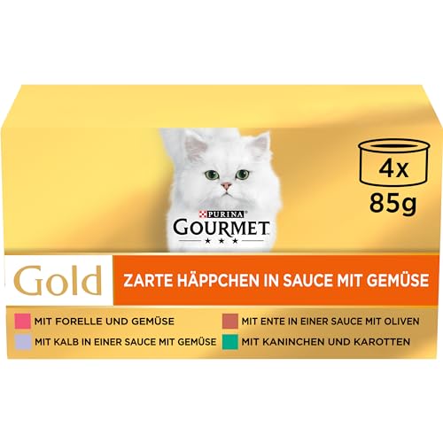 Gourmet PURINA GOURMET Gold Zarte Häppchen in Sauce mit Gemüse Katzenfutter nass, Sorten-Mix, 12er Pack (12 x 4 Dosen à 85g) von Gourmet