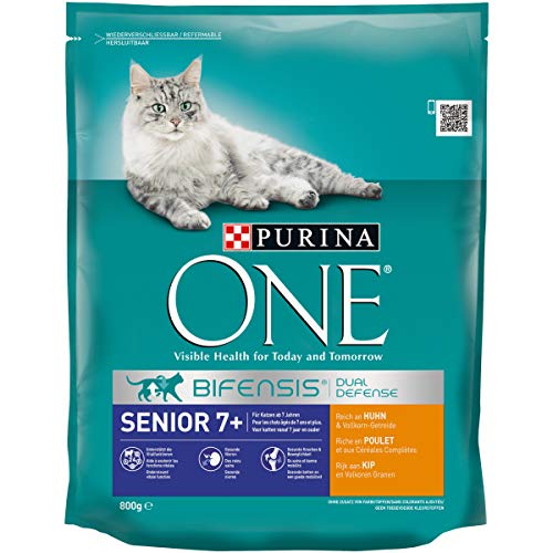 PURINA ONE BIFENSIS Senior 7+ Katzentrockenfutter: reich an Huhn & Vollkorn-Getreide, unterstützt Vitalfunktionen I ab 7 Jahre I 8er Pack (8 x 800 g) von PURINA ONE