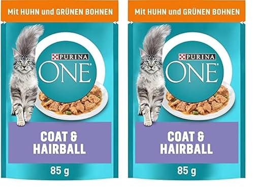 PURINA ONE Coat & Hairball Katzenfutter nass in Sauce, mit Huhn, 52er Pack (26 x 85g) von PURINA ONE