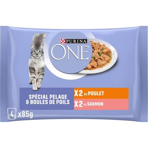 PURINA ONE Fell & Kugeln aus angeschrägten Borsten in Sauce, Verschiedene Aromen, Huhn und Lachs, Mahlzeitenbeutel für ausgewachsene Katzen, 4 x 85 g, 12 Stück PURINA ONE Fell & Kugeln aus angeschrägten Borsten in Sauce, Verschiedene Aromen, Huhn und Lachs, Mahlzeitenbeutel für ausgewachsene Katzen, 4 x 85 g, 12 Stück von PURINA ONE