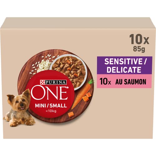 PURINA ONE Mini/Small <10 kg Sensitive/Delicate, mit Lachs, Reis und Karotten in Sauce für kleine erwachsene Hunde | empfindliche Verdauung, 10 x 85 g PURINA ONE Mini/Small <10 kg Sensitive/Delicate, mit Lachs, Reis und Karotten in Sauce für kleine erwachsene Hunde | empfindliche Verdauung, 10 x 85 g von PURINA ONE