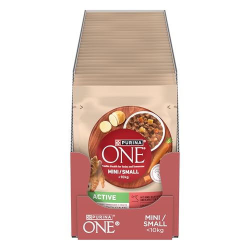 PURINA ONE Mini/Small Active Hundefutter nass für kleine Hunde, reich an Rind & Gemüse, 26er Pack (26 x 85g) von PURINA ONE