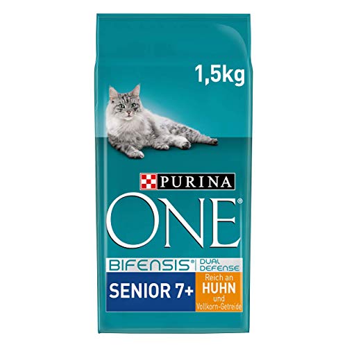 PURINA ONE Senior 7+, Reich an Huhn und Vollkorn-Getreide Katzentrockenfutter, 6er Pack (6 x 1500 g) von PURINA ONE