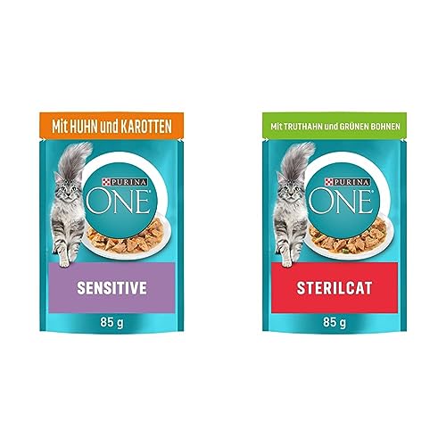 PURINA ONE Sensitive Katzenfutter nass, zarte Stückchen in Sauce mit Huhn, 26er Pack (26 x 85g) & STERILCAT Katzenfutter nass, zarte Stückchen in Sauce von PURINA ONE