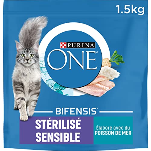 PURINA ONE Sterilisierte Katze, empfindlich, Meeresfisch, 1,5 kg, Trockenfutter für ausgewachsene Katzen, sterilisiert von PURINA ONE