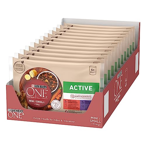 Purina ONE Mini <10 kg Nassfutter für kleine aktive Hunde mit Ochsen und Ente, 12 Packungen mit 4 Beutel à 85 g – 48 Beutel Purina ONE Mini <10 kg Nassfutter für kleine aktive Hunde mit Ochsen und Ente, 12 Packungen mit 4 Beutel à 85 g – 48 Beutel von PURINA ONE