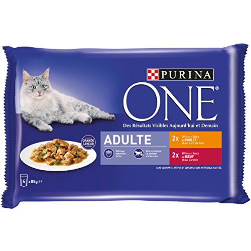 Purina One Huhn Rind Frischebeutel für ausgewachsene Katzen, 4 x 85 g von PURINA ONE