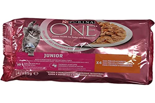 Purina One Kitten Junior Nassfutter für Kätzchen, 1-12 Monate, Filets in Sauce mit Huhn und Karotten, 4 x 85 g von PURINA ONE
