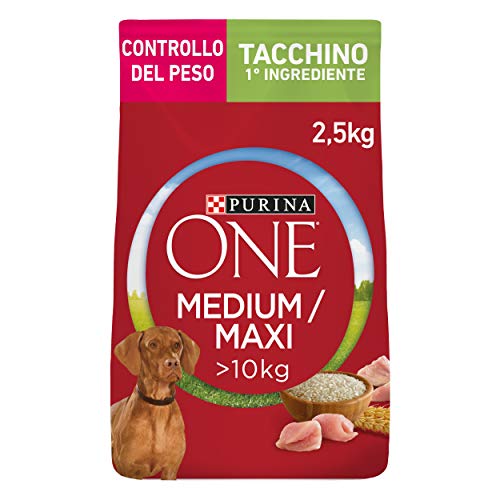 PURINA ONE Medium Maxi Gewichtskontrolle Trockenfutter für Erwachsene Hunde, sterilisiert mit Truthahn, 4 Beutel à 2,5 kg von Pro Plan