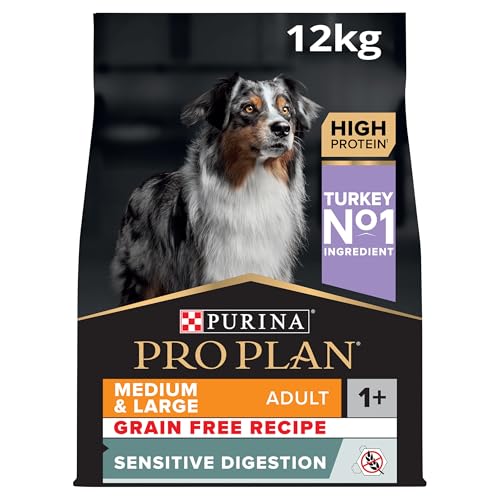 Pro Plan Grain Free Medium & Large Adult Sensitive Digestion, Hundefutter trocken, reich an Truthahn, 1er Pack (1 x 12 kg) von Pro Plan