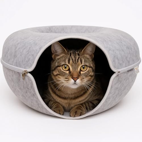 Purlov Katzenbett Ø 51 cm Tunnel Antistress - Filz Katzenhöhle Waschbar Stressreduzierend - Katzen Zubehör - Katzenkörbchen 25810 von PURLOV