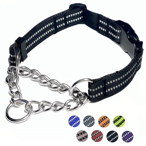 Martingale Hundehalsband, reflektierendes Nylonhalsband mit Edelstahlkette, verstellbares Hundehalsband mit Schnellverschluss-Schnalle, geeignet für kleine, mittelgroße und große Hunde (Schwarz, XL) Martingale Hundehalsband, reflektierendes Nylonhalsband mit Edelstahlkette, verstellbares Hundehalsband mit Schnellverschluss-Schnalle, geeignet für kleine, mittelgroße und große Hunde (Schwarz, XL) von PUROAYET
