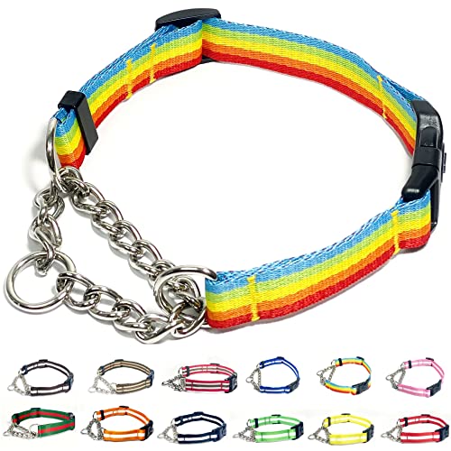 PUROAYET Martingale-Halsband für Hunde, verstellbares Nylon-Halsband mit Schnellverschluss-Schnalle, mehrfarbige Streifen, Edelstahlkette, kein Ziehen, Trainingshalsband für kleine, mittelgroße und PUROAYET Martingale-Halsband für Hunde, verstellbares Nylon-Halsband mit Schnellverschluss-Schnalle, mehrfarbige Streifen, Edelstahlkette, kein Ziehen, Trainingshalsband für kleine, mittelgroße und von PUROAYET