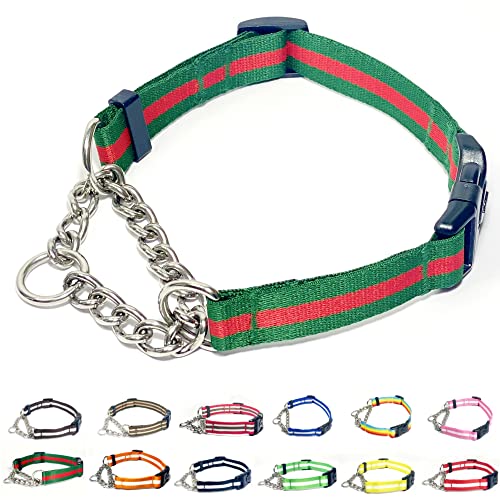 PUROAYET Martingale-Halsband für Hunde, verstellbares Nylon-Halsband mit Schnellverschluss-Schnalle, mehrfarbige Streifen, Edelstahlkette, kein Ziehen, Trainingshalsband für kleine, mittelgroße und PUROAYET Martingale-Halsband für Hunde, verstellbares Nylon-Halsband mit Schnellverschluss-Schnalle, mehrfarbige Streifen, Edelstahlkette, kein Ziehen, Trainingshalsband für kleine, mittelgroße und von PUROAYET
