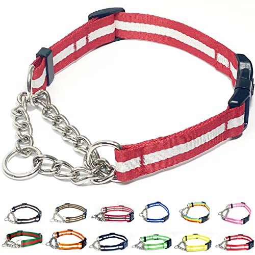 PUROAYET Martingale-Halsband für Hunde, verstellbares Nylon-Halsband mit Schnellverschluss-Schnalle, mehrfarbige Streifen, Edelstahlkette, kein Ziehen, Trainingshalsband für kleine, mittelgroße und PUROAYET Martingale-Halsband für Hunde, verstellbares Nylon-Halsband mit Schnellverschluss-Schnalle, mehrfarbige Streifen, Edelstahlkette, kein Ziehen, Trainingshalsband für kleine, mittelgroße und von PUROAYET