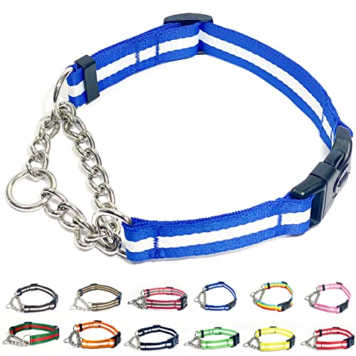 PUROAYET Martingale-Halsband für Hunde, verstellbares Nylon-Halsband mit Schnellverschluss-Schnalle, mehrfarbige Streifen, Edelstahlkette, kein Ziehen, Trainingshalsband für kleine, mittelgroße und PUROAYET Martingale-Halsband für Hunde, verstellbares Nylon-Halsband mit Schnellverschluss-Schnalle, mehrfarbige Streifen, Edelstahlkette, kein Ziehen, Trainingshalsband für kleine, mittelgroße und von PUROAYET