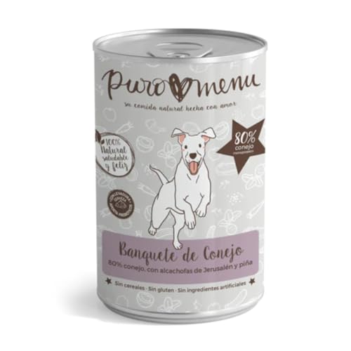 Nassfutter für Hunde, mit 80 % Fleisch, ohne Getreide, ohne Kartoffeln, ohne Zusatzstoffe, Monoprotein, verschiedene Geschmacksrichtungen, im Format 400 g und 800 g (400 g, Kaninchenbankett) von PUROMENU SU COMIDA NATURAL HECHA CON AMOR