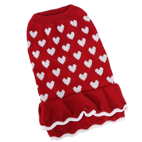 Valentinstags-Haustier-Pullover-Kleid für kleine Hunde und Katzen, Herzmuster, Strickkleid, Rollkragen, Strickwaren, Haustier-Strickkleid von PURPLELILY