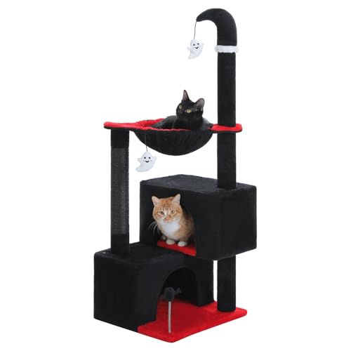 PURRPURCAT Gothic-Katzenbaum mit 2 Katzenhütten für Indoor-Katzen, Katzenturm mit Kratzbäumen für kleine Katzen, Katzenbaumturm mit Hängematte und Katzenspielzeug, 114 cm, Schwarz PURRPURCAT Gothic-Katzenbaum mit 2 Katzenhütten für Indoor-Katzen, Katzenturm mit Kratzbäumen für kleine Katzen, Katzenbaumturm mit Hängematte und Katzenspielzeug, 114 cm, Schwarz von PURRPURCAT