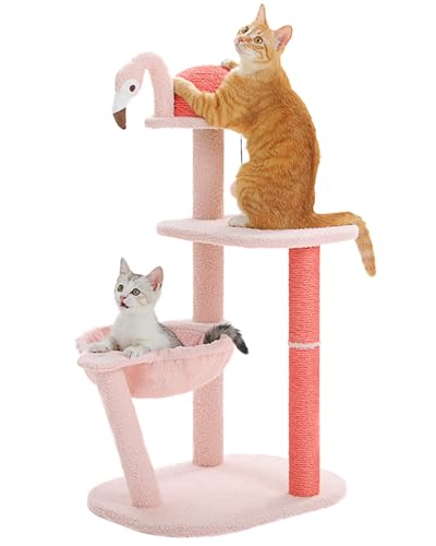 PURRPURCAT Rosa Katzenbaum, Mehrstufiger Flamingo Katzenbaum Turm für Kleine Mittlere Katzen, Geschnittener Katzenbaum mit Katzenkratzbäumen und Ball, Hängematte, Katzenstange PURRPURCAT Rosa Katzenbaum, Mehrstufiger Flamingo Katzenbaum Turm für Kleine Mittlere Katzen, Geschnittener Katzenbaum mit Katzenkratzbäumen und Ball, Hängematte, Katzenstange von PURRPURCAT