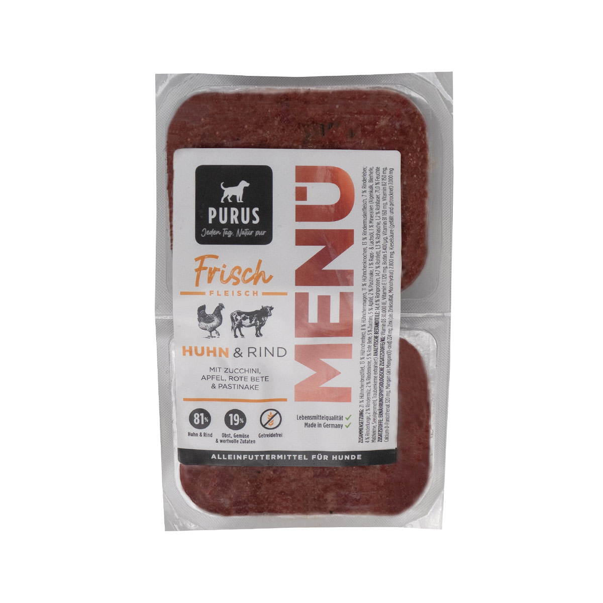 Purus Frischfleisch Menü Huhn & Rind 14kg Paket von PURUS